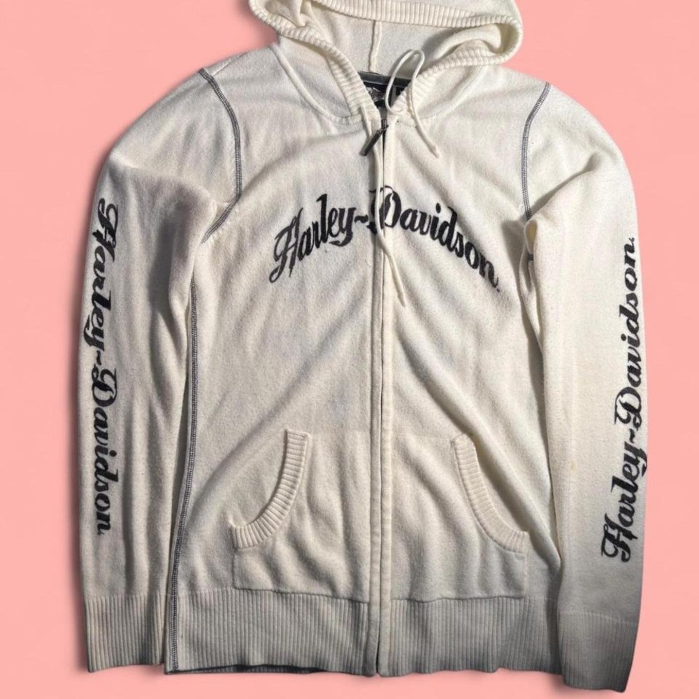 Harley Davidson cream zip up hoodie‎ WOMEN SIZE M